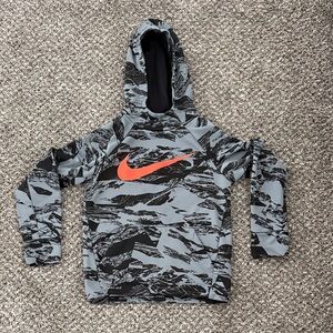 Nike Kids' Black and Gray Hoodie with Orange Swoosh
